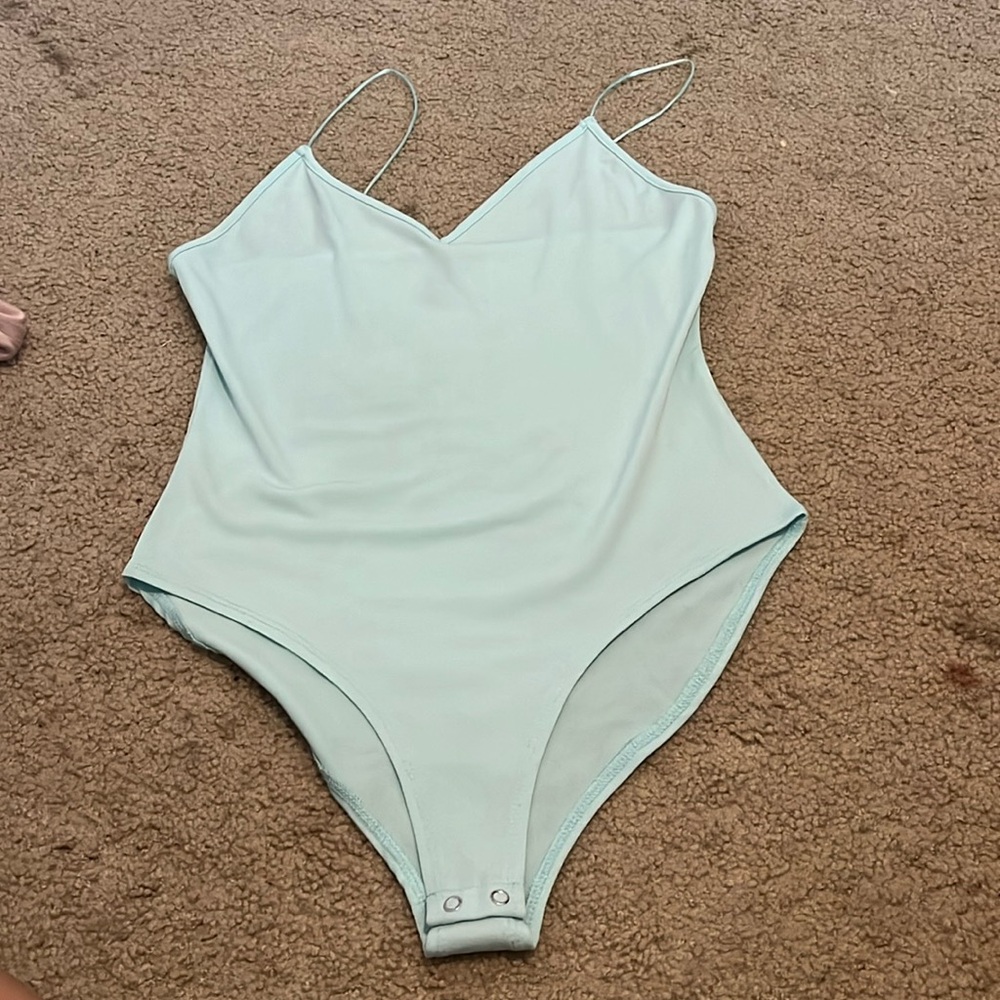 Light blue sheer thin strap body suit